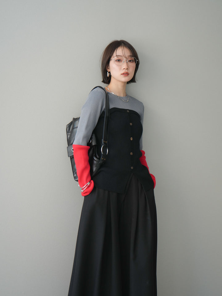 [SET]配色ビスチェドッキングリブニットトップス+選べるアクセセット(2set)