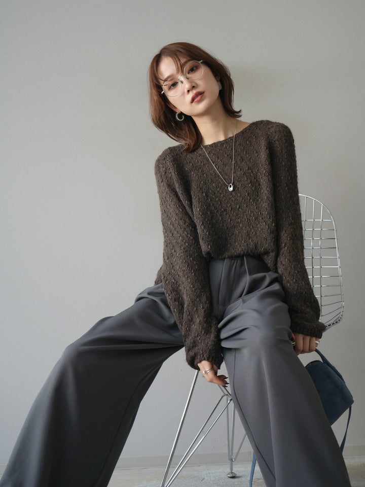 【着回しセット】[SET]求心柄クロップドニットカーディガン+異素材ミックスヤーンニットプルオーバー+ベルトループデザインワイドパンツ(3set)