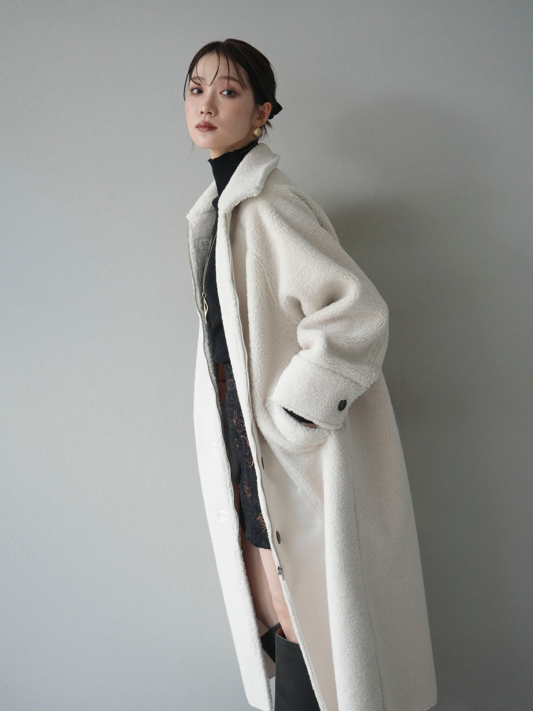 [予約]ボアxムートンロングコート/ivory