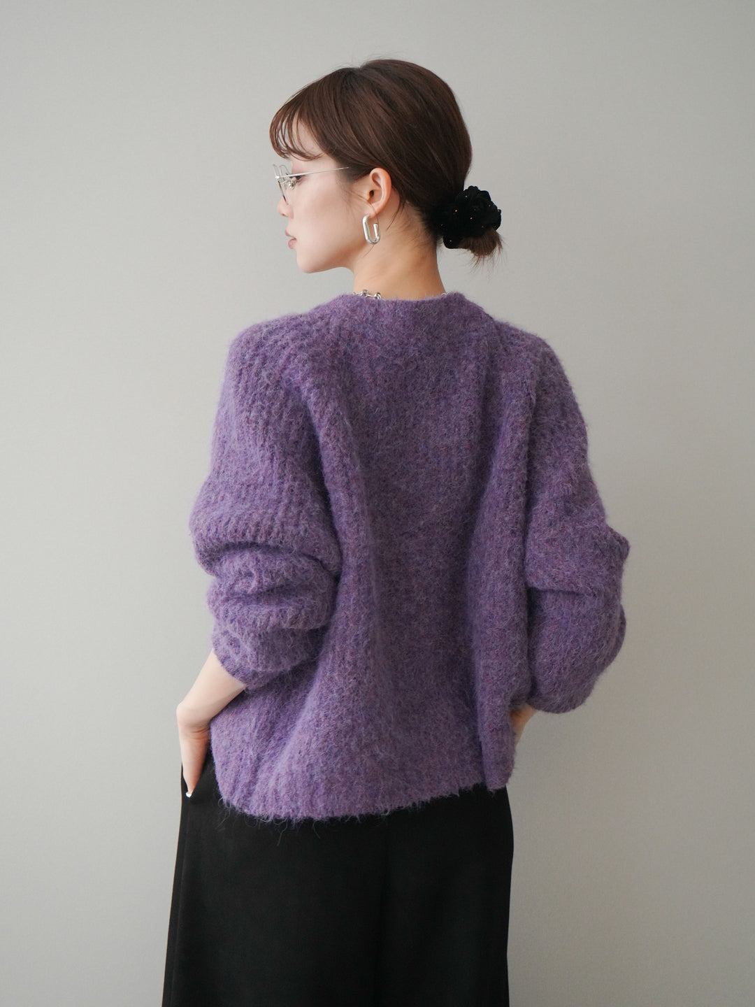 [予約]MIXヤーンモヘアタッチZIPニットカーディガン/purple