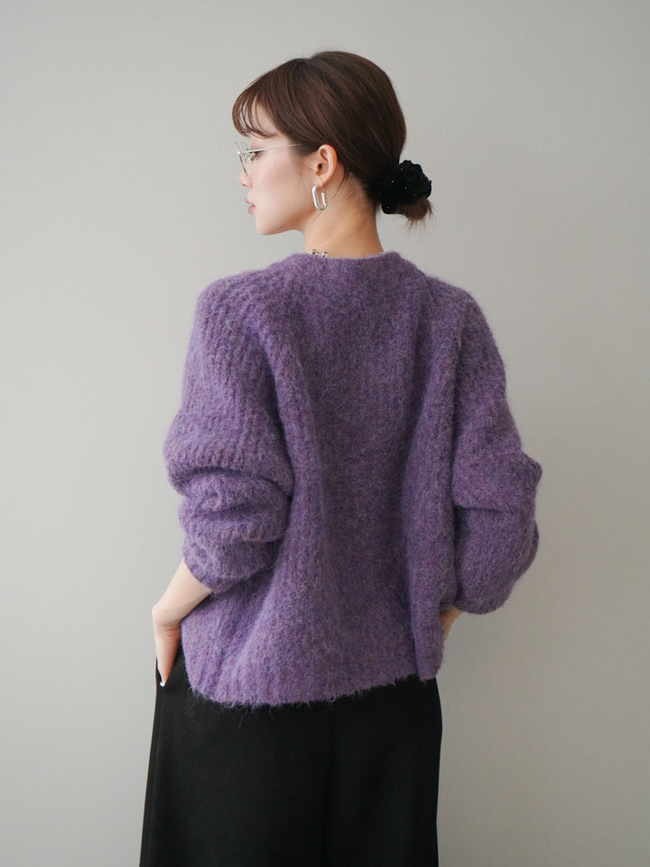 [予約]MIXヤーンモヘアタッチZIPニットカーディガン/purple