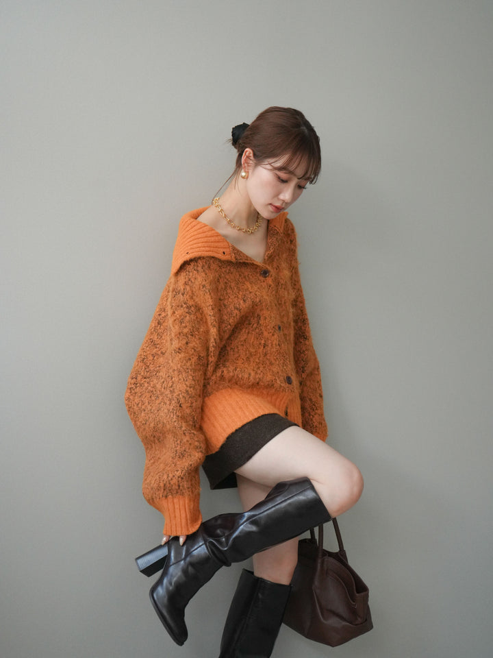 [予約]リブ切替メランジニットカーディガン/orange