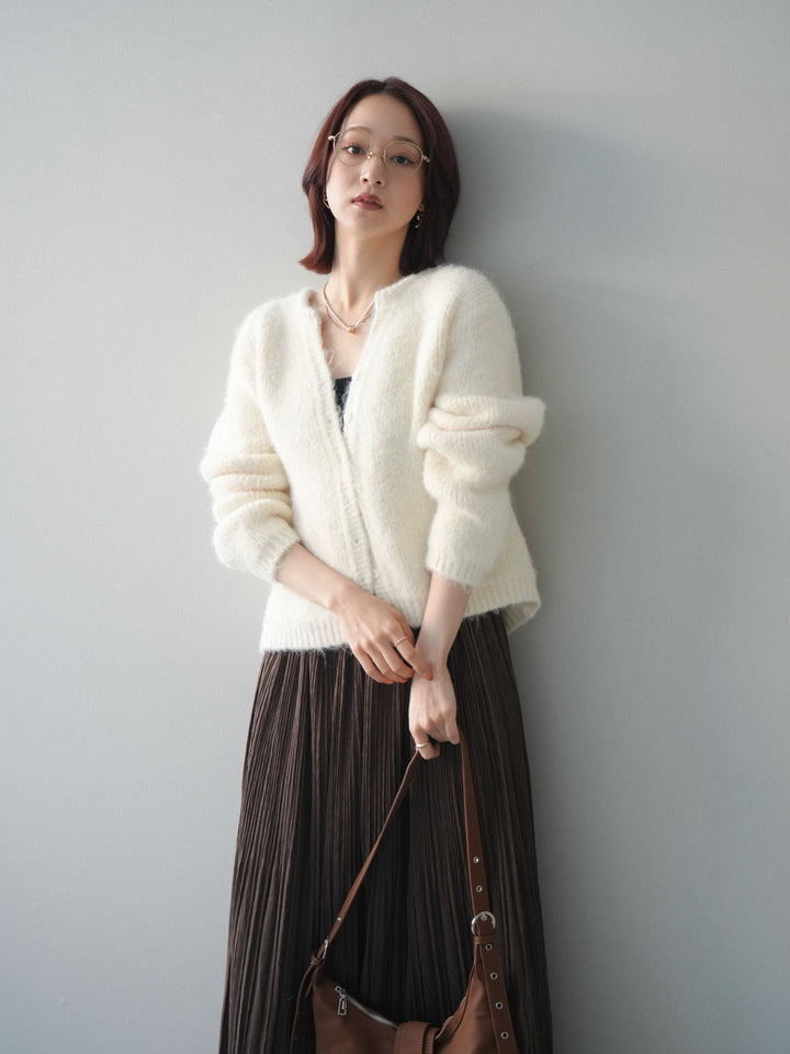 [予約]キーネックシャギーニットカーディガン/ivory