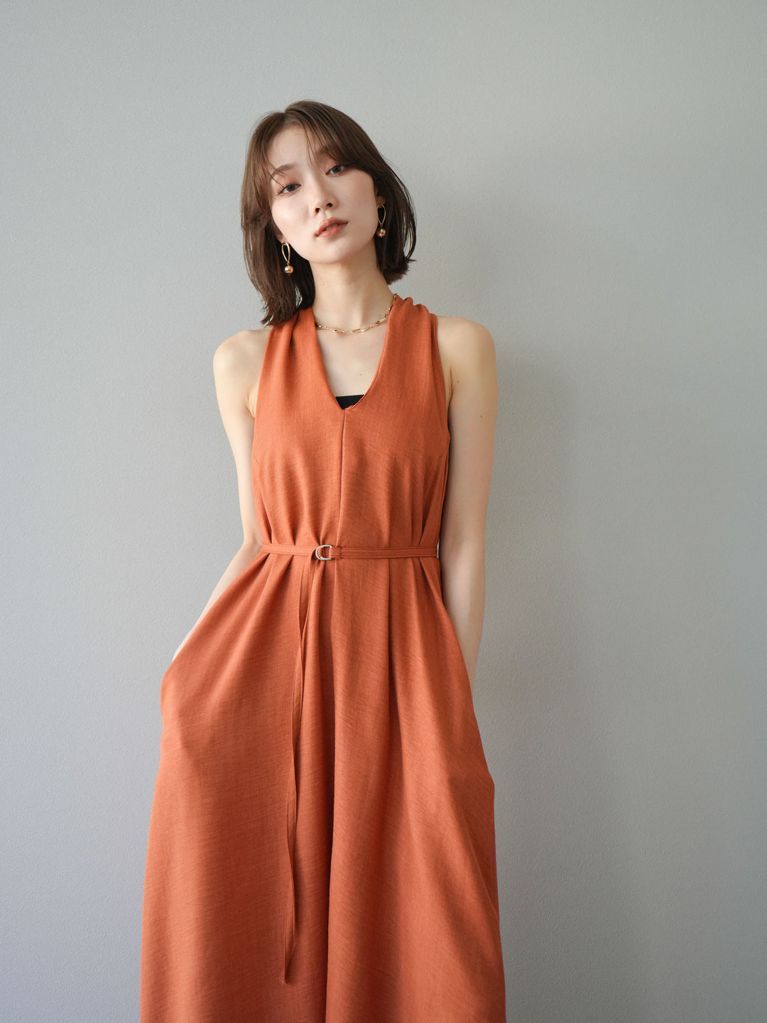 【預購】環形設計不均勻染色洋裝/橘色