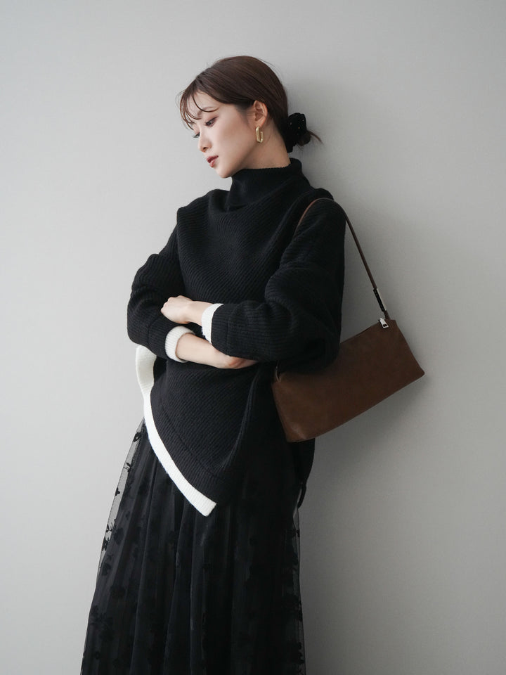 [予約]配色アシンメトリードルマンニットプルオーバー/black
