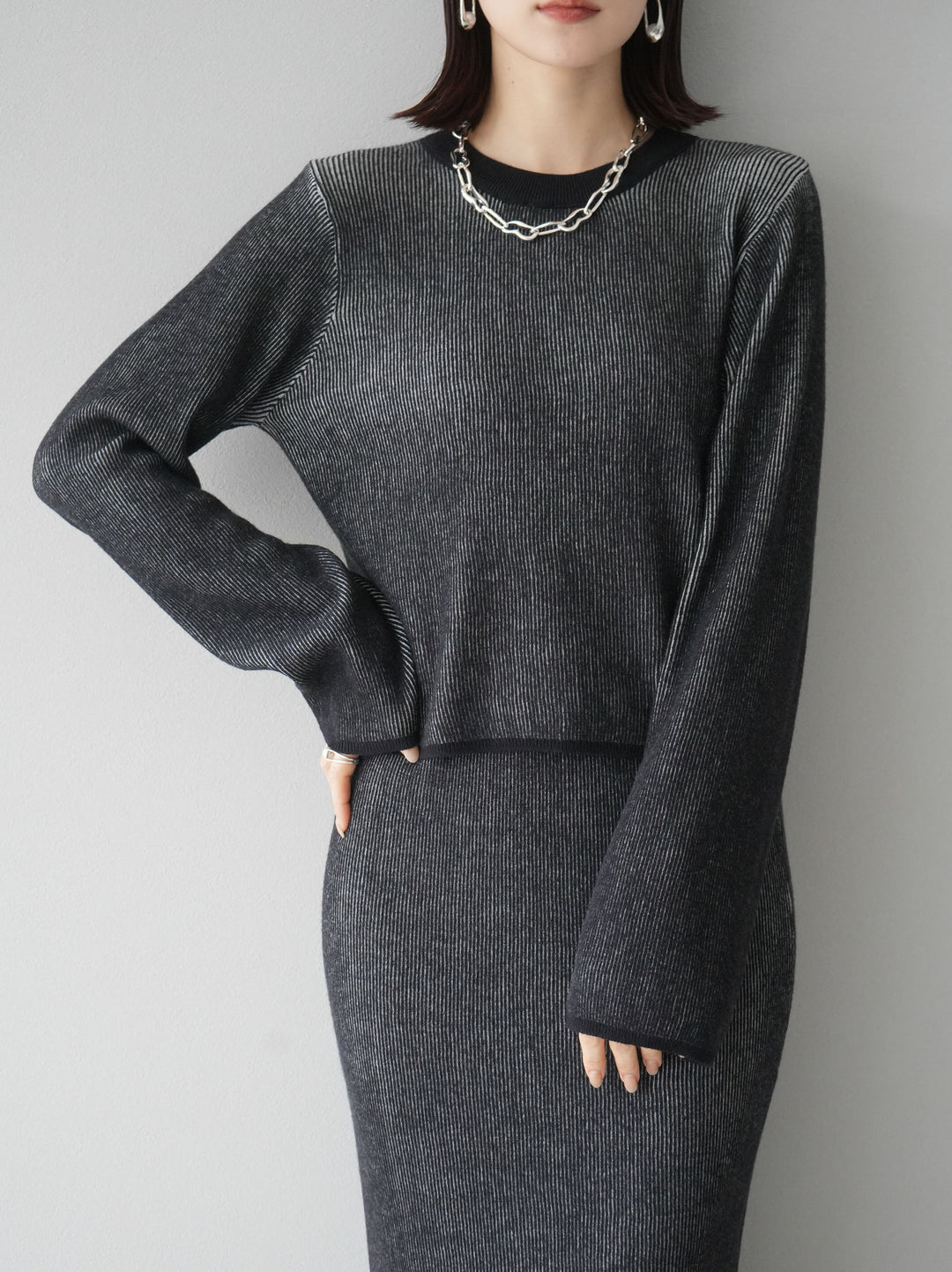 [套裝] 雙面配色羅紋針織套頭衫 + 可選飾品套裝（2 套）