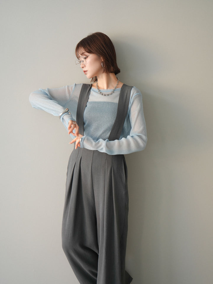 [予約]シボ加工ハイウエストタックサロペット/charcoal