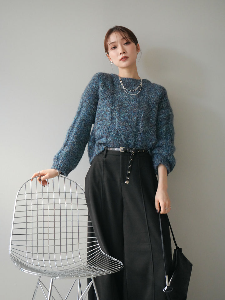 [予約]ワイドケーブルミックスニットプルオーバー/blue