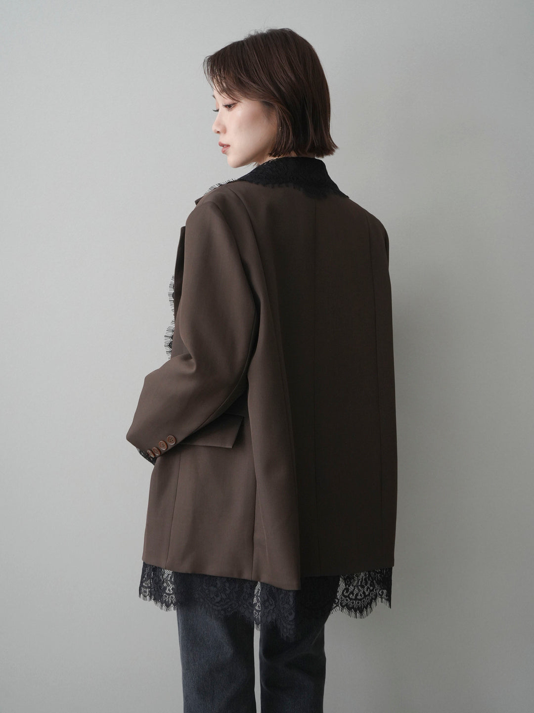 [予約]レースドッキングオーバージャケット/brown