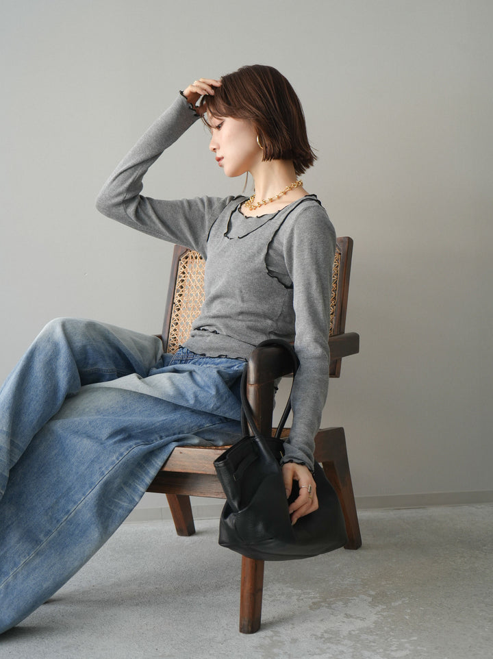 [SET]バイカラーメローアンサンブルシアーニットトップス+選べるアクセセット(2set)