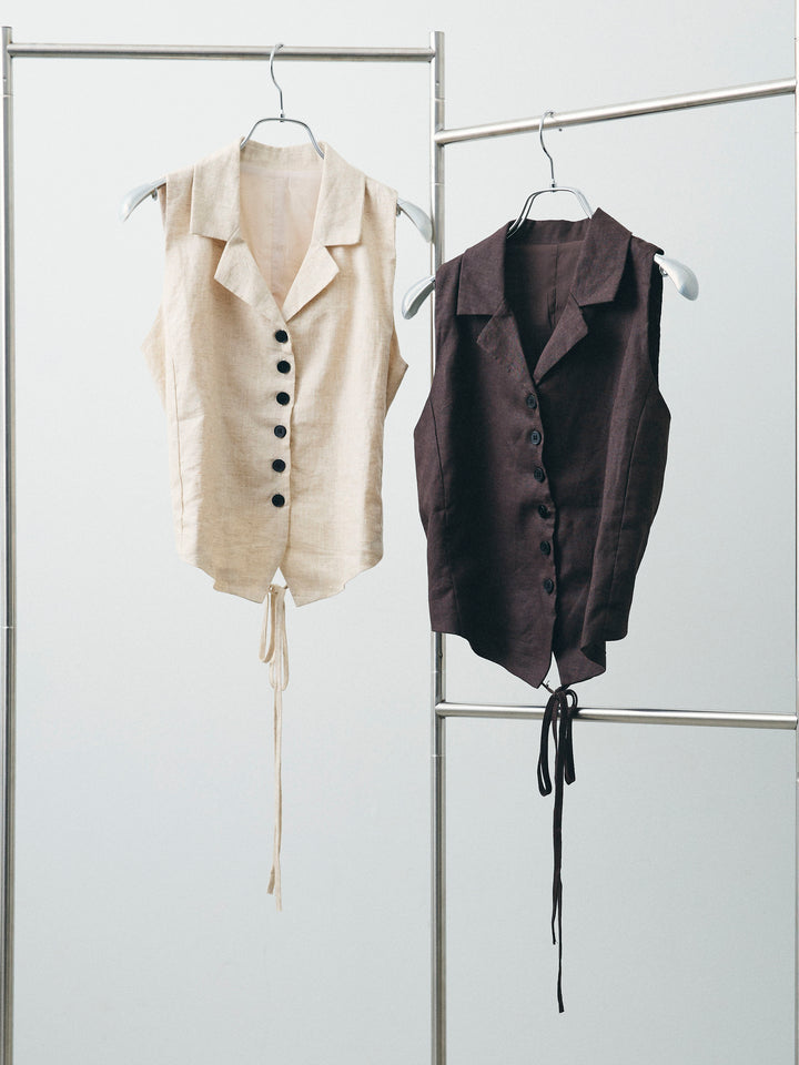 [SET]リネンライクテーラードジレ+ラインストーンプリーツスカート(2set)