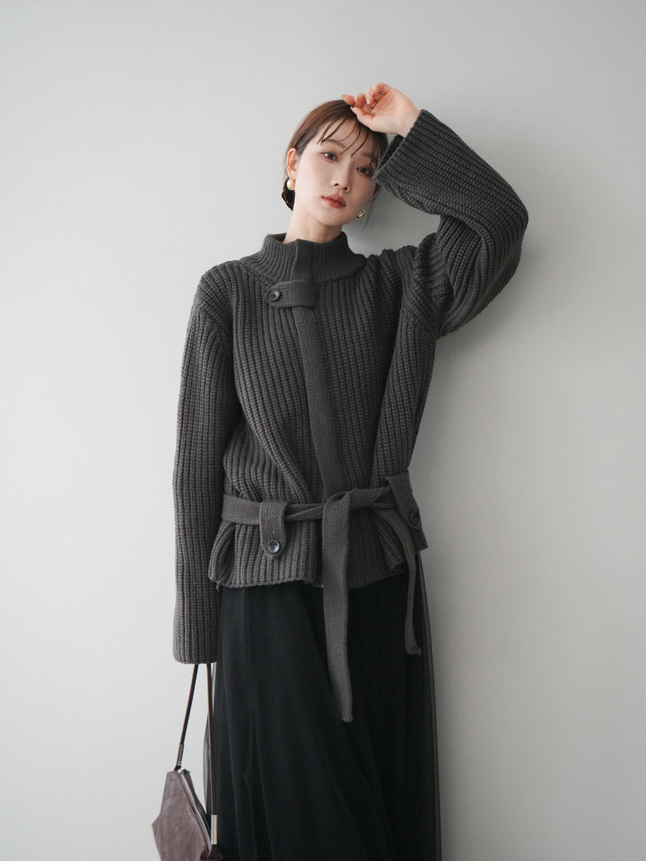 [SET]畦編みボトルネックZIPニットカーディガン+畦編みボトルネックZIPニットカーディガン(2set)