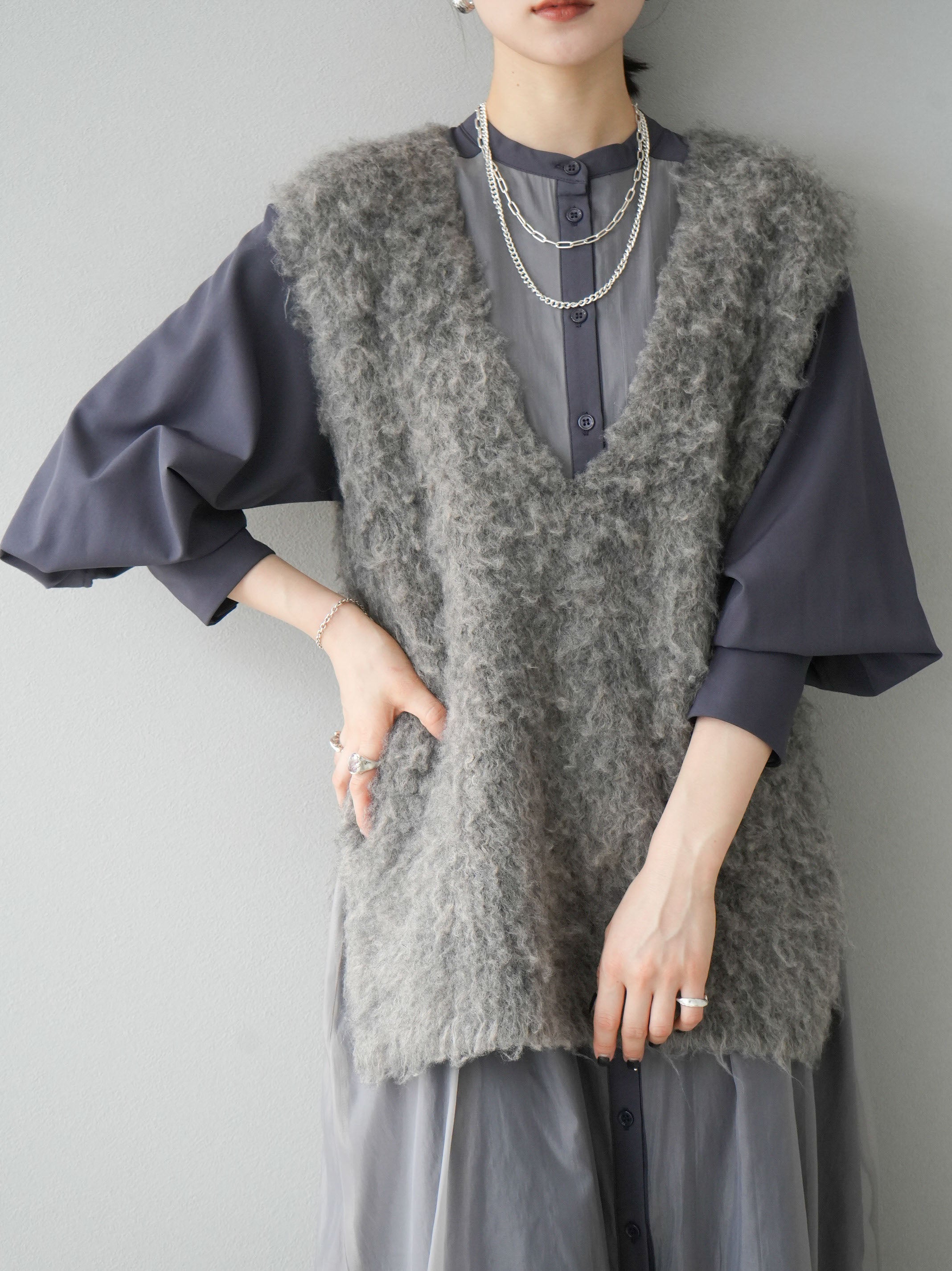 新品searoomlynn CurvePlacket MixテープYarnベスト NPL HMチャビーベスト