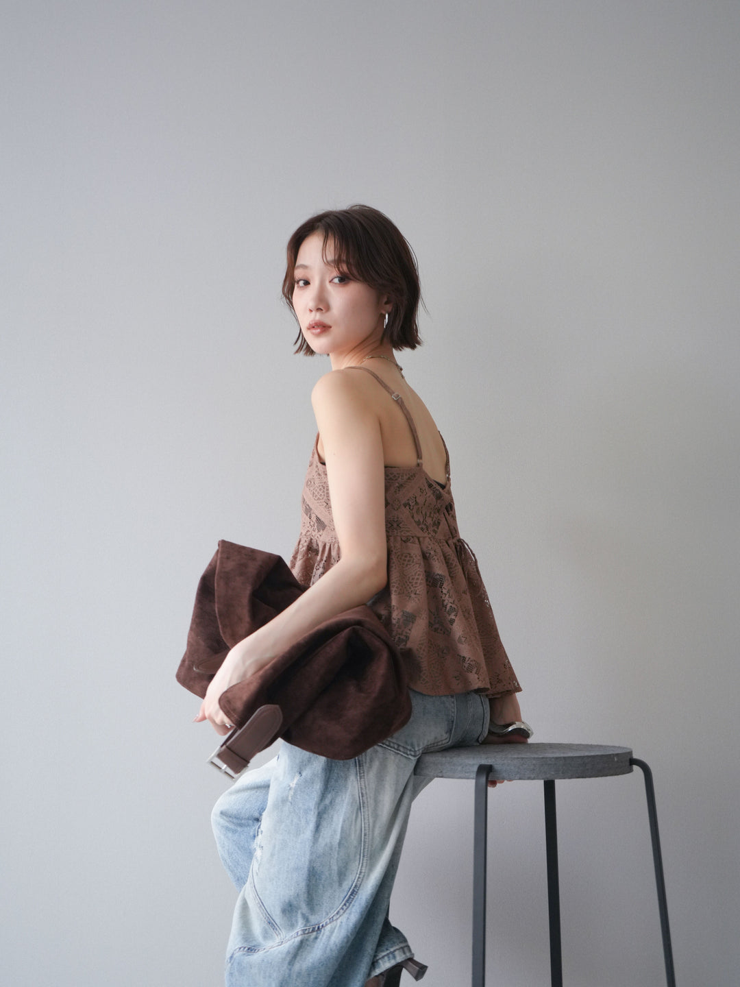 [予約]バックレースアップフレアキャミソール/beige