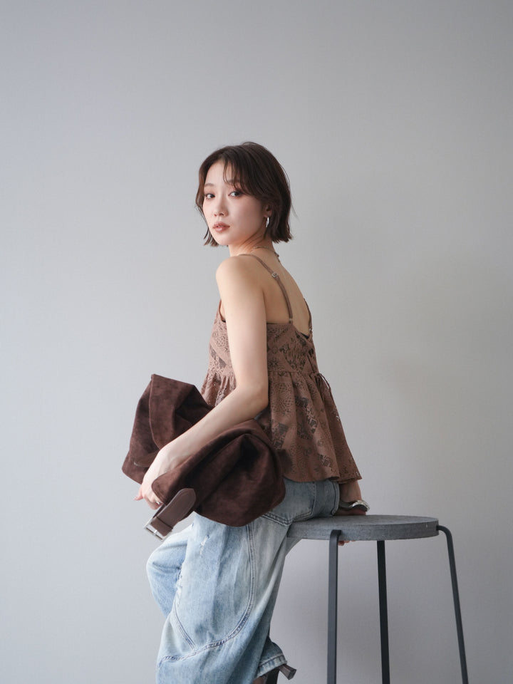 [予約]バックレースアップフレアキャミソール/beige