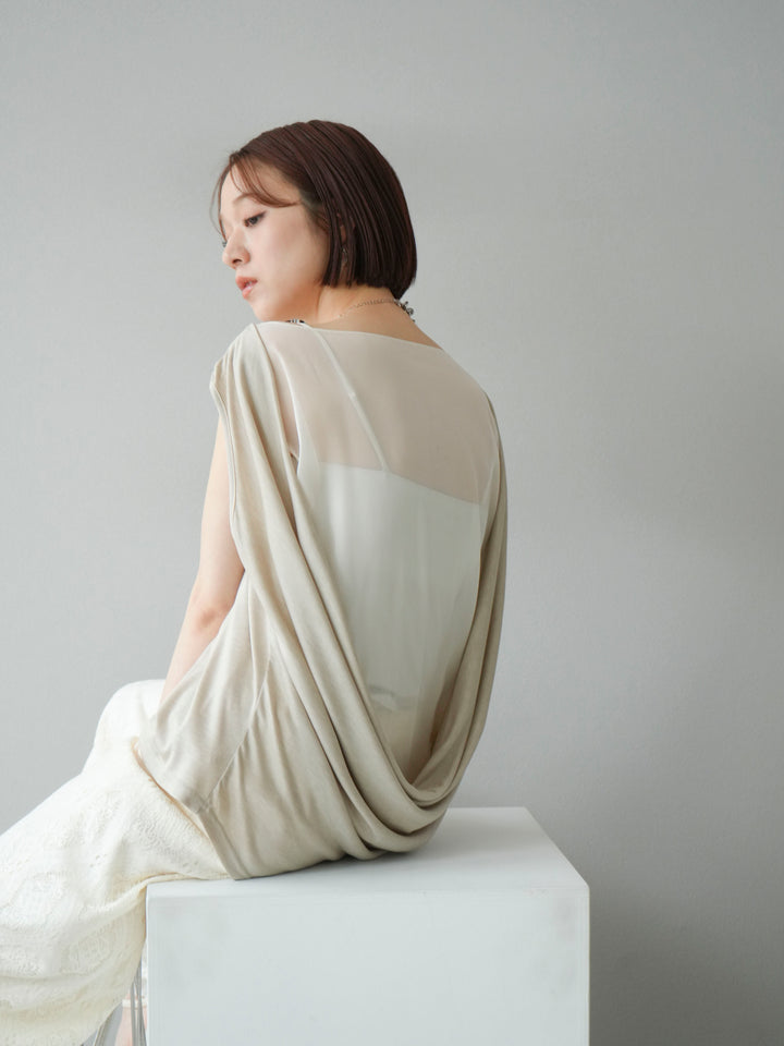 [預訂] 雙向透視層疊垂墜上衣/米色