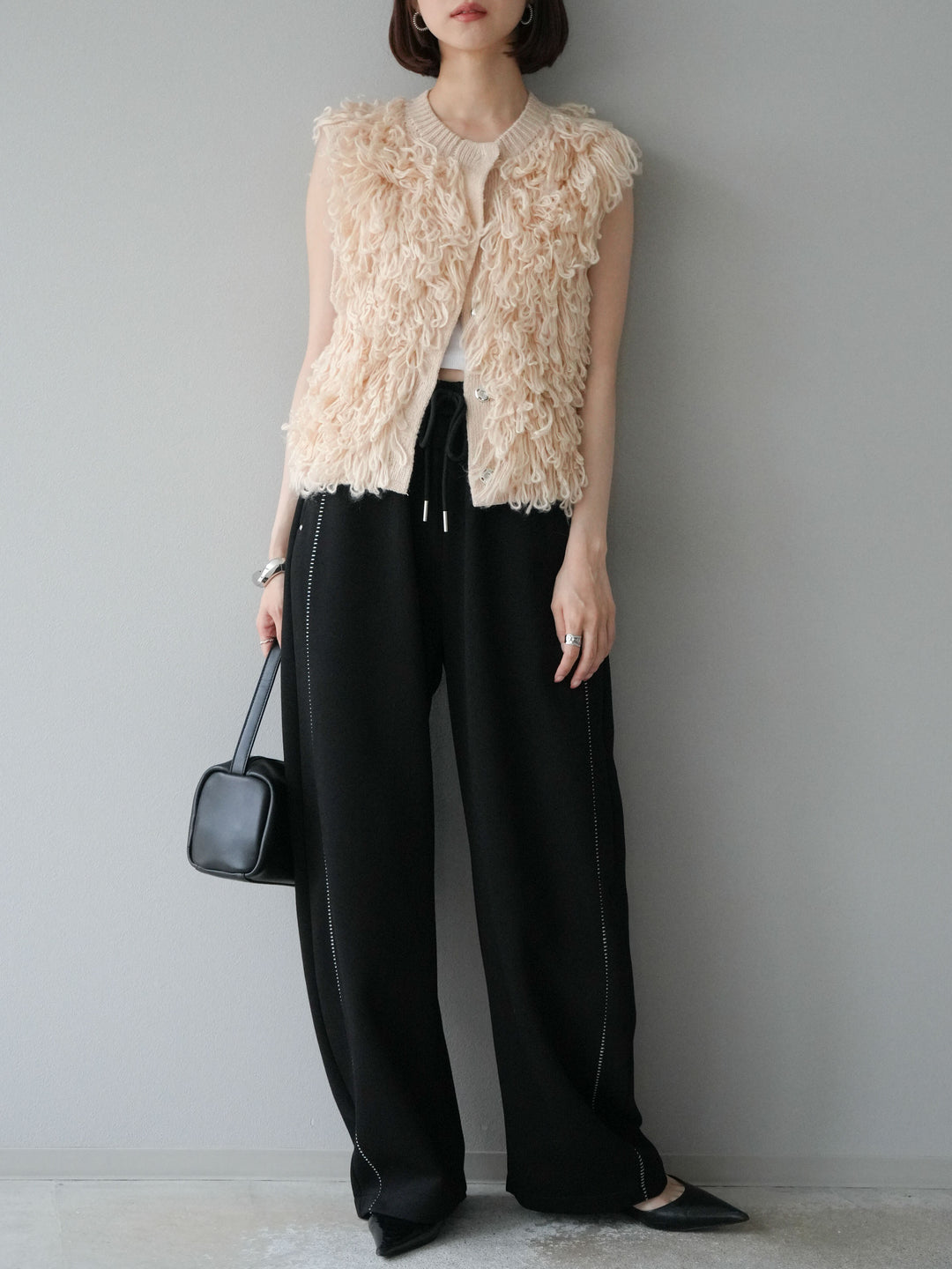 [予約]前開きループニットベスト/アイボリー