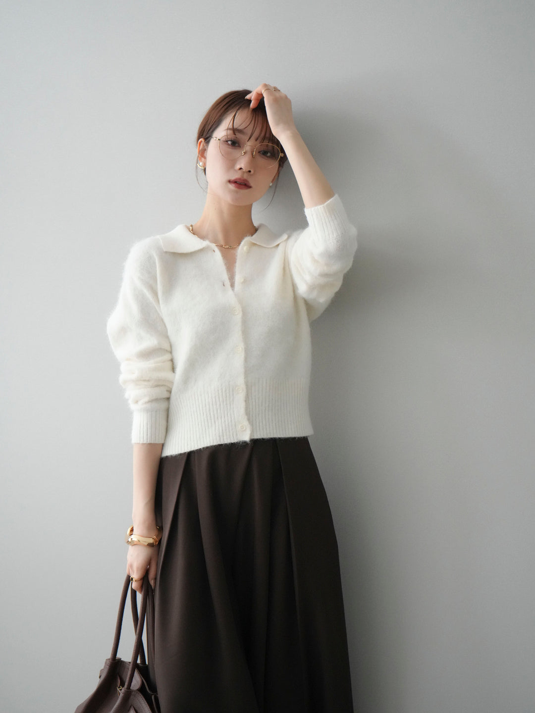 [SET]モヘア衿付きボタンプルオーバー+選べるアクセセット(2set)