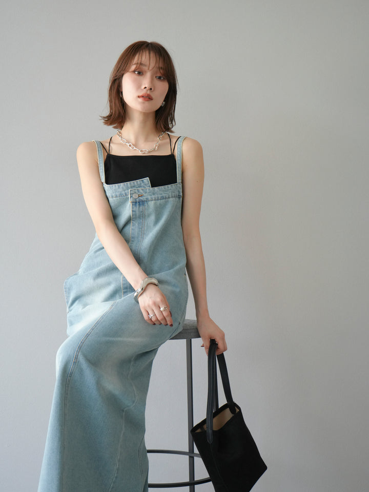 【預購】不對稱牛仔洋裝/奶白色