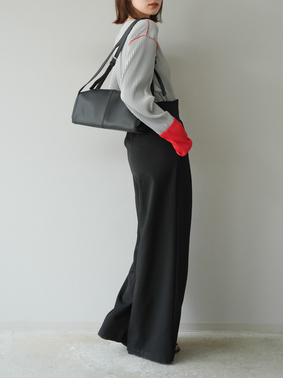 [予約]バイカラープリーツトップス/グレー