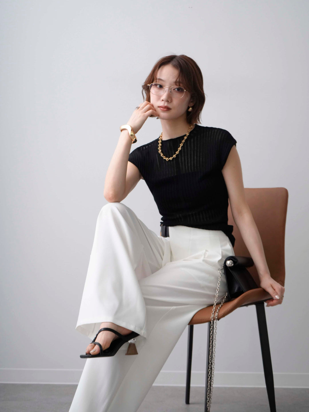 [予約]シアーリブフレンチニットトップス/black