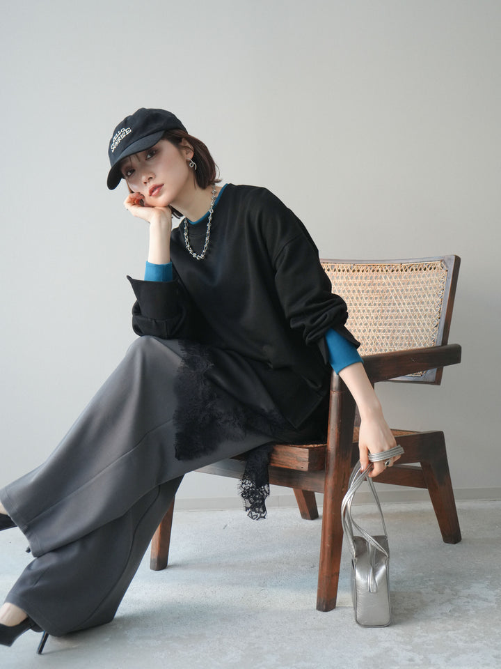 [予約]配色レイヤードデザインスエットプルオーバー/black