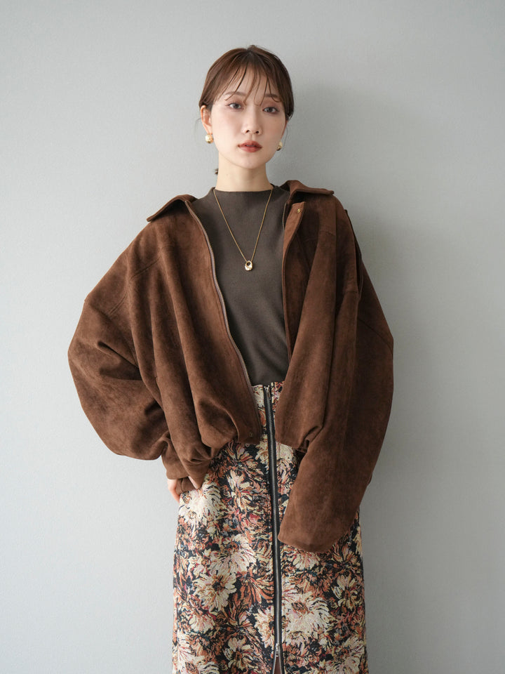 [套裝] 麂皮外套 + 小領法式針織上衣 + 哥布蘭前拉鍊緊身裙（3 套）