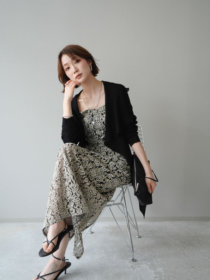 [SET]ドレープリブニットガウン+フルレースキャミ＆IラインスカートSET UP(2set)