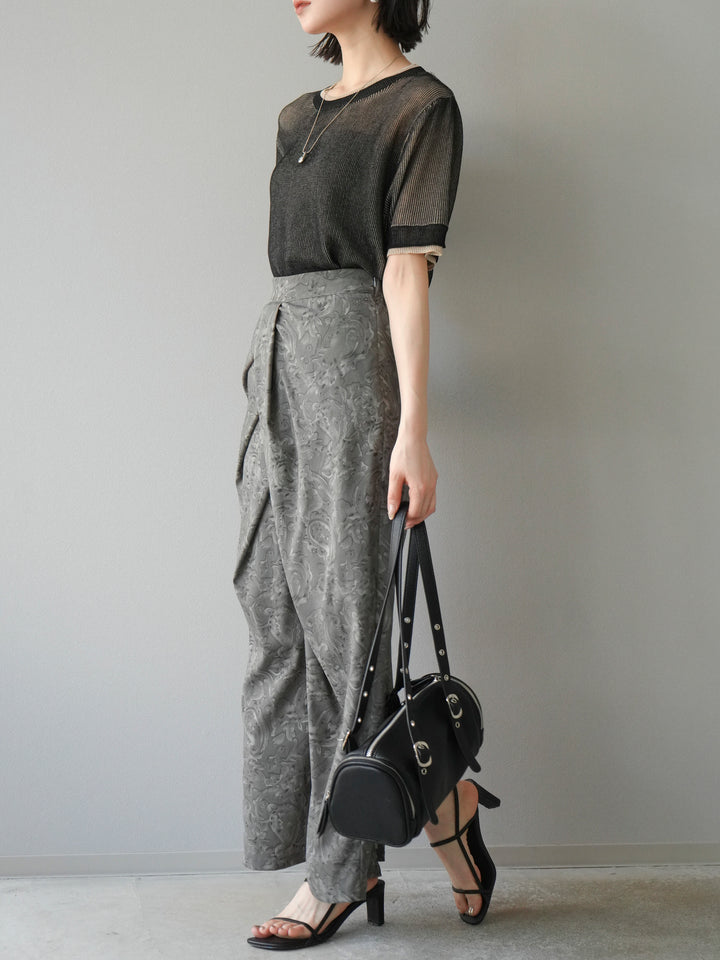 [SET]リネンタッチ配色二重臼ハーフニットトップス+選べるアソート柄スカートセット(2set)