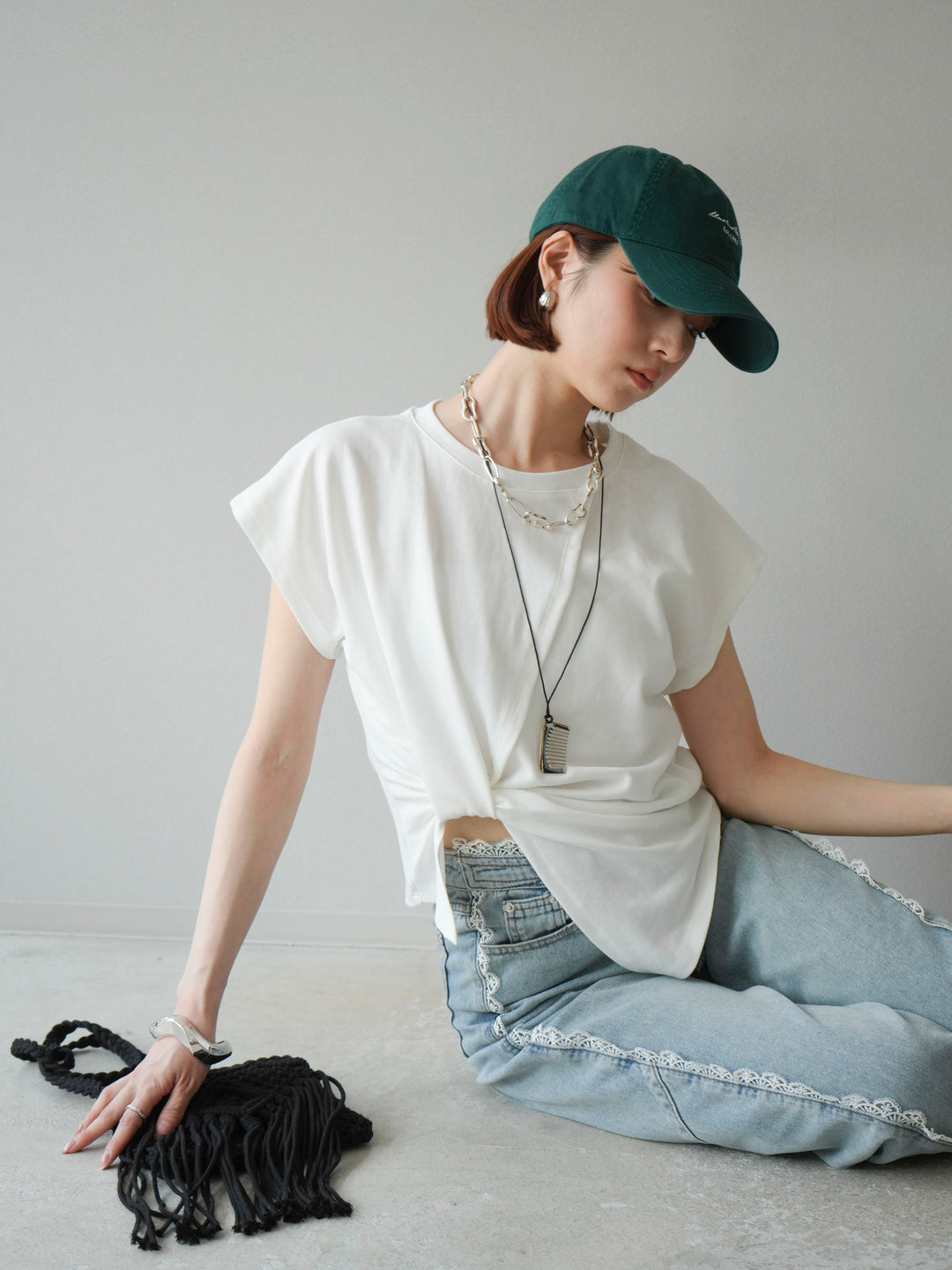 [予約]カシュクールTシャツ＆コームネックレスSET /ホワイト