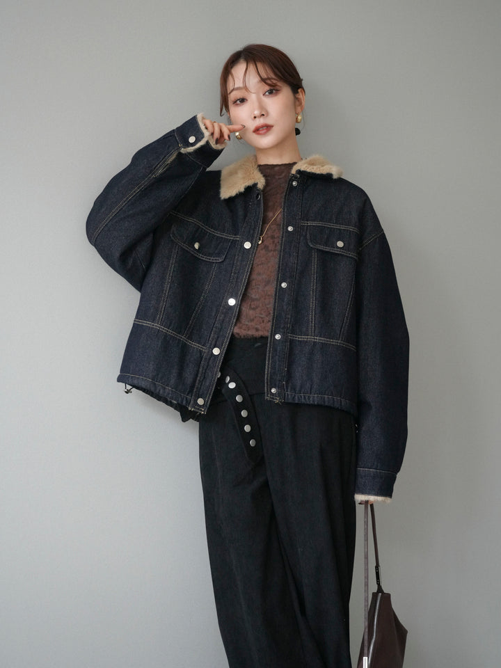 [予約]デニム×ファーステンカラーショートジャケット/indigo