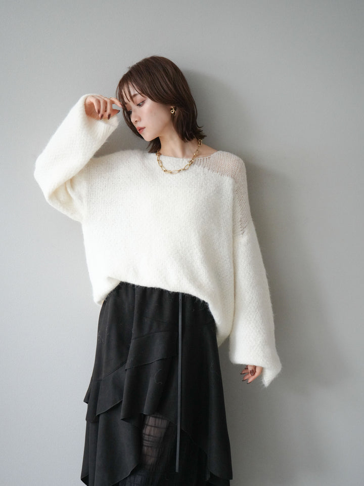 [SET]ネック透かし編みニットプルオーバー+選べるアクセセット(2set)