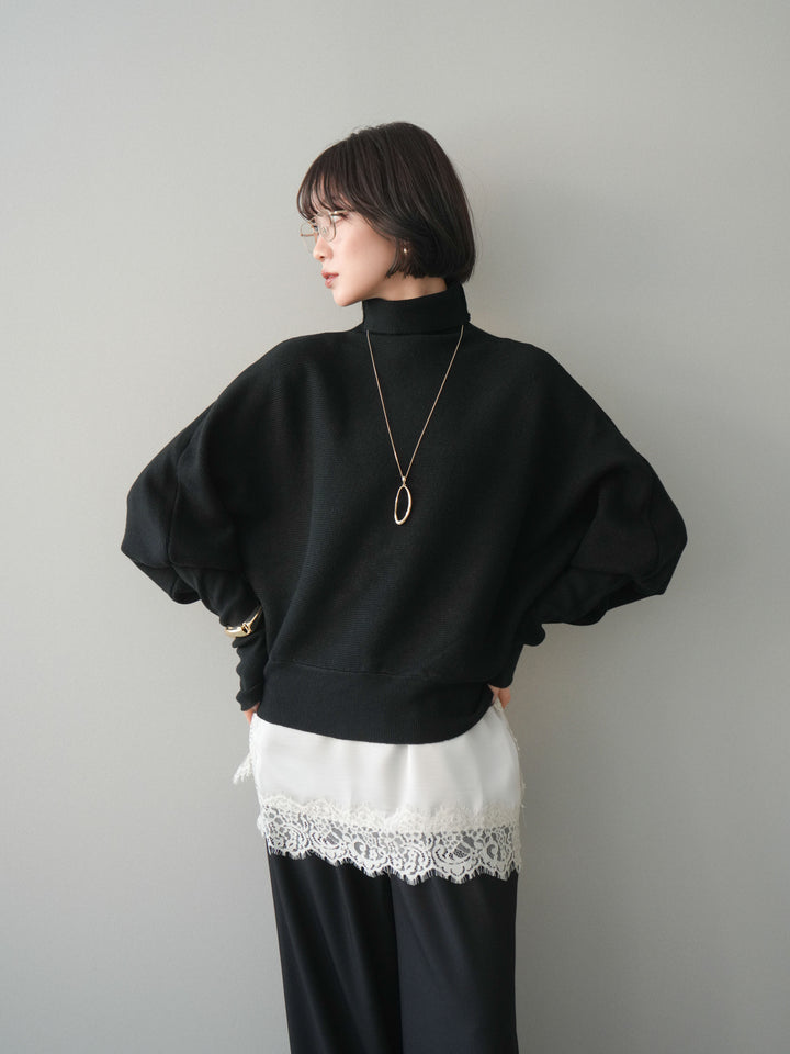 [予約]ボリュームドルマンタートルニットプルオーバー/black
