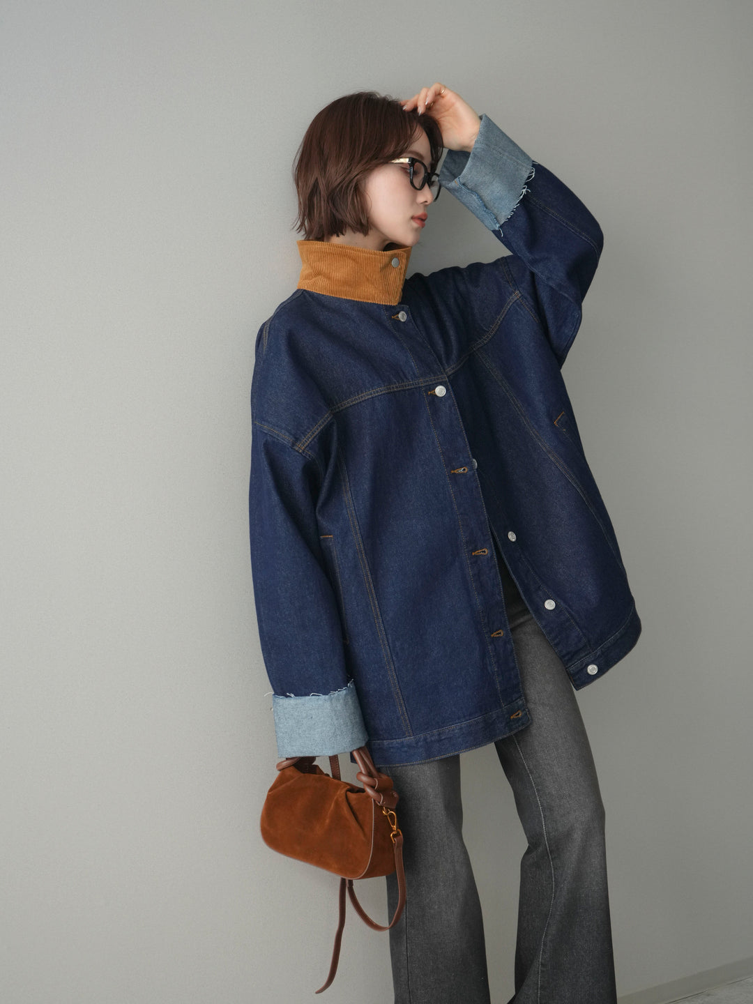 [SET]コーデュロイ×デニムミドルジャケット+フレアデニムパンツ(2set)