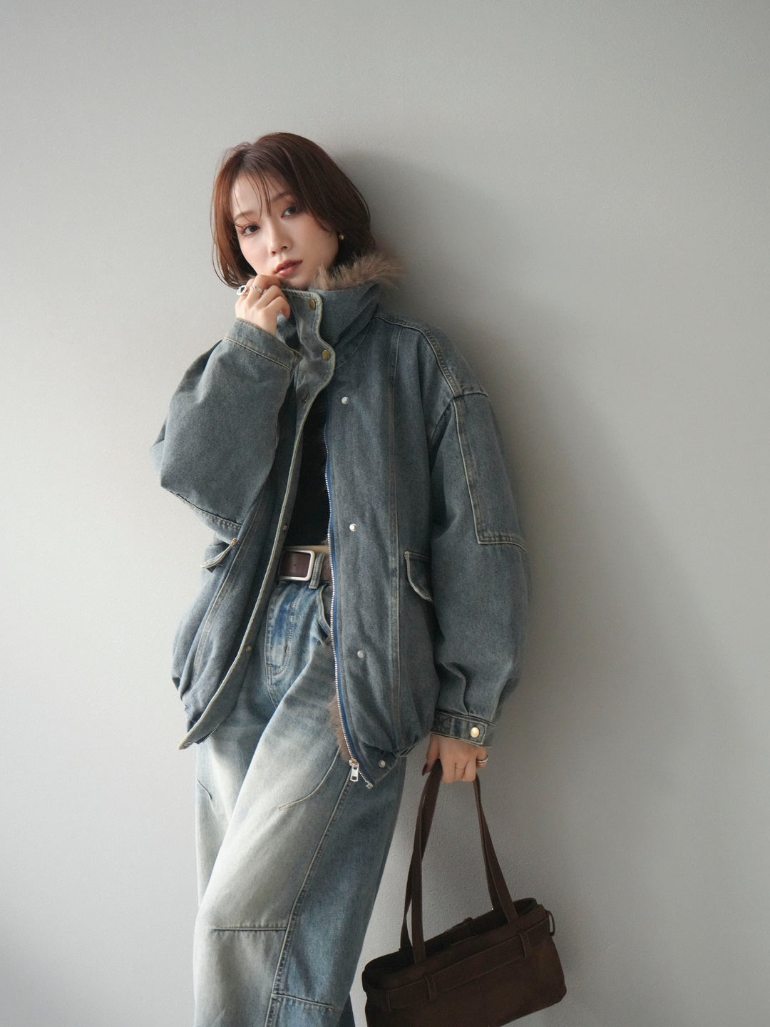 [SET]デニムxファーブルゾン+選べるアクセセット(2set)