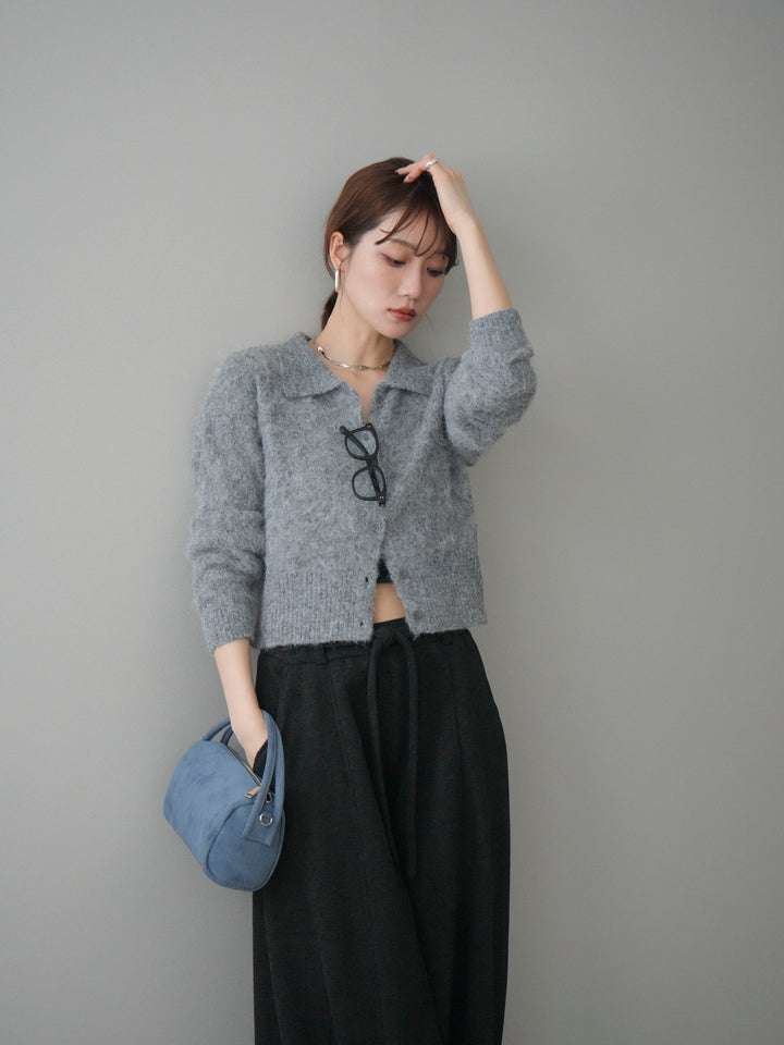 [予約]モヘア衿付きボタンプルオーバー/charcoal