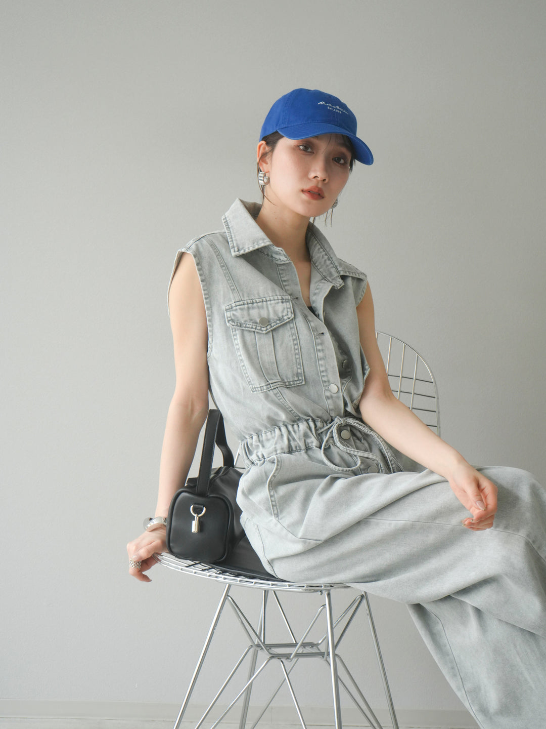 [予約]ポケットデザインデニムオールインワン/グレー