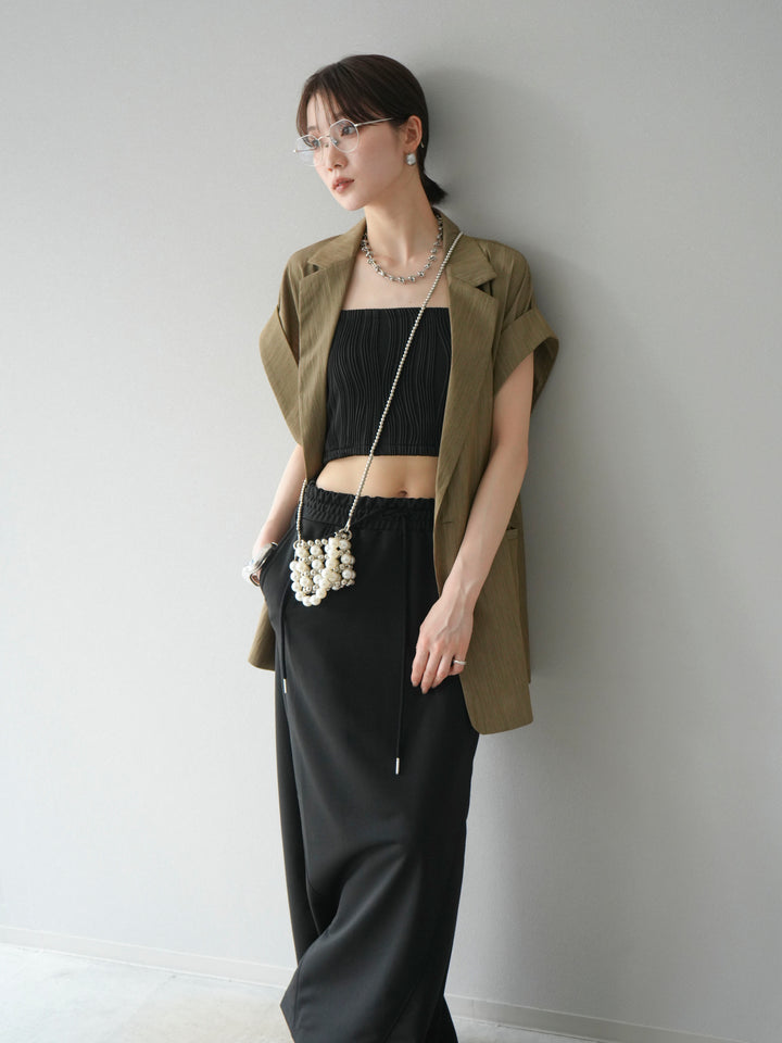 [SET]リネンライクノースリーブダブルジレ+ウェーブパイピングカップ付ベアキャミソール(2set)