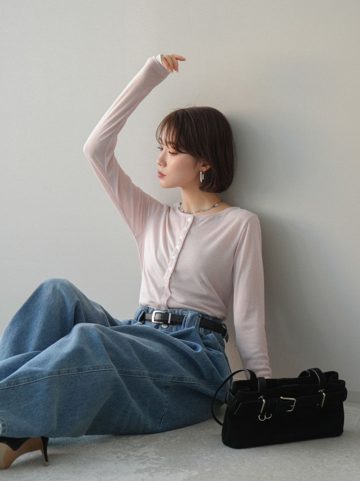 [予約]シアーリブバイカラーカーディガン/pink