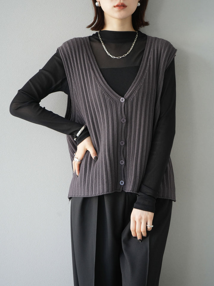 [SET]シアー切替ストレッチ長袖トップス+シアー切替ストレッチトップス(2set)