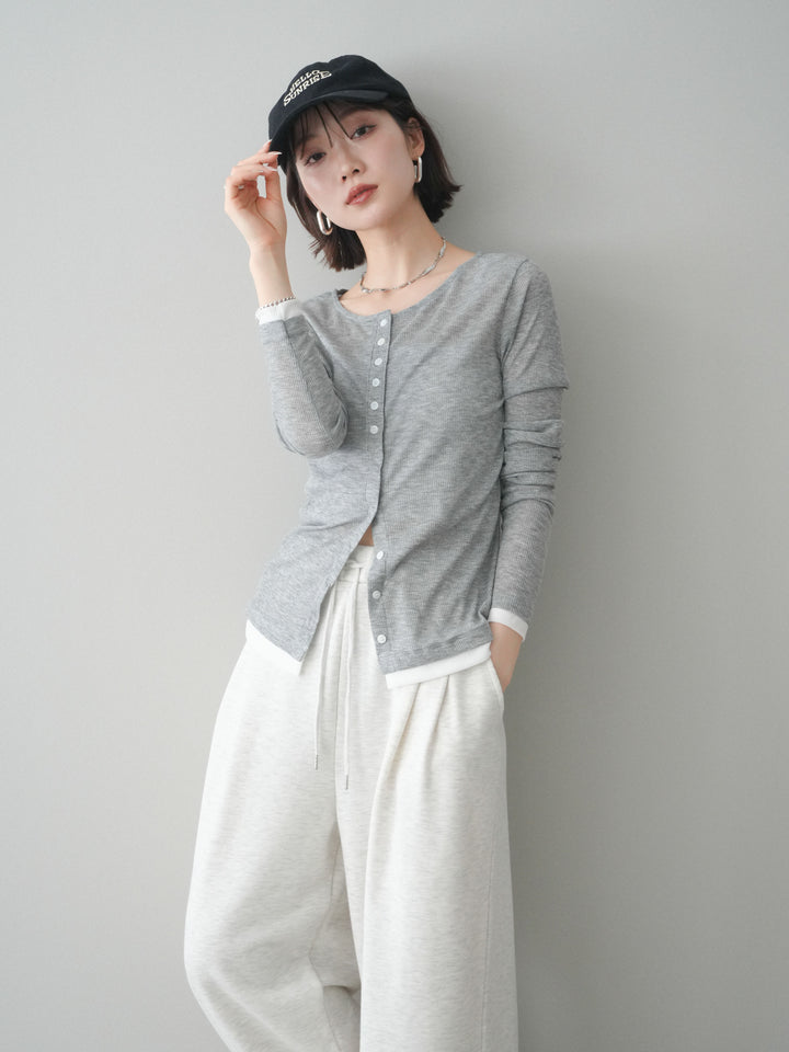 [予約]シアーリブバイカラーカーディガン/gray