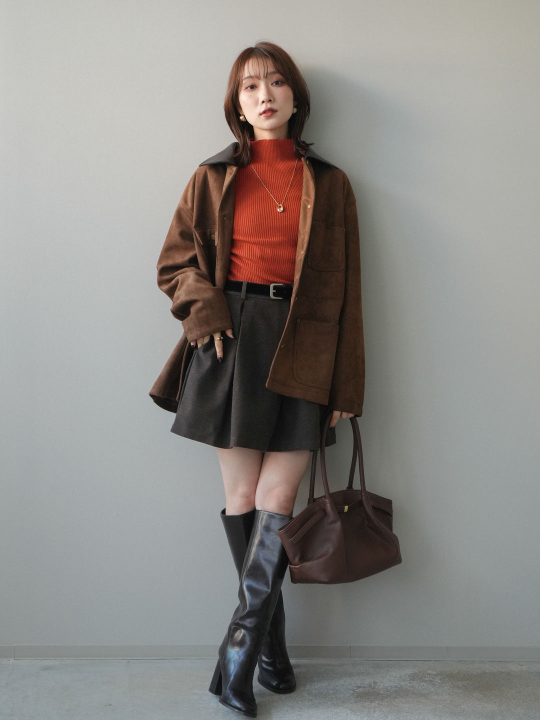 [予約]ベルト付きタックミニスカート/brown