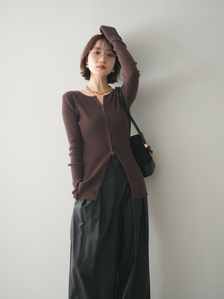 [予約]前後2WAYリブ編みクルーネックカーディガン/darkbrown
