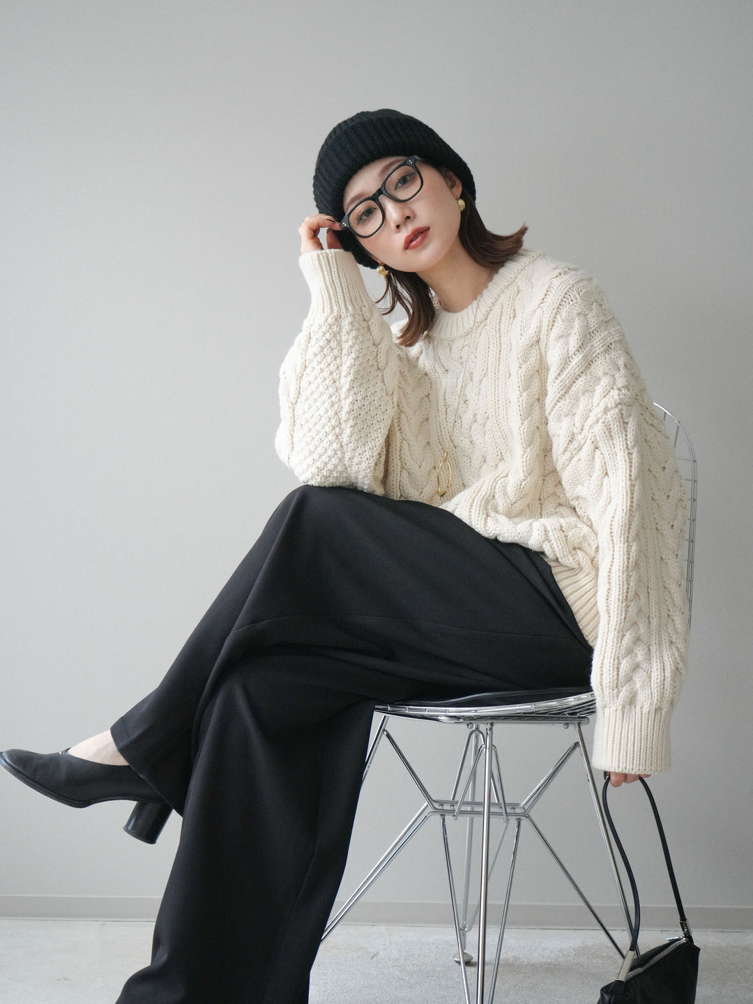 [予約]ボリュームケーブルニットプルオーバー/beige