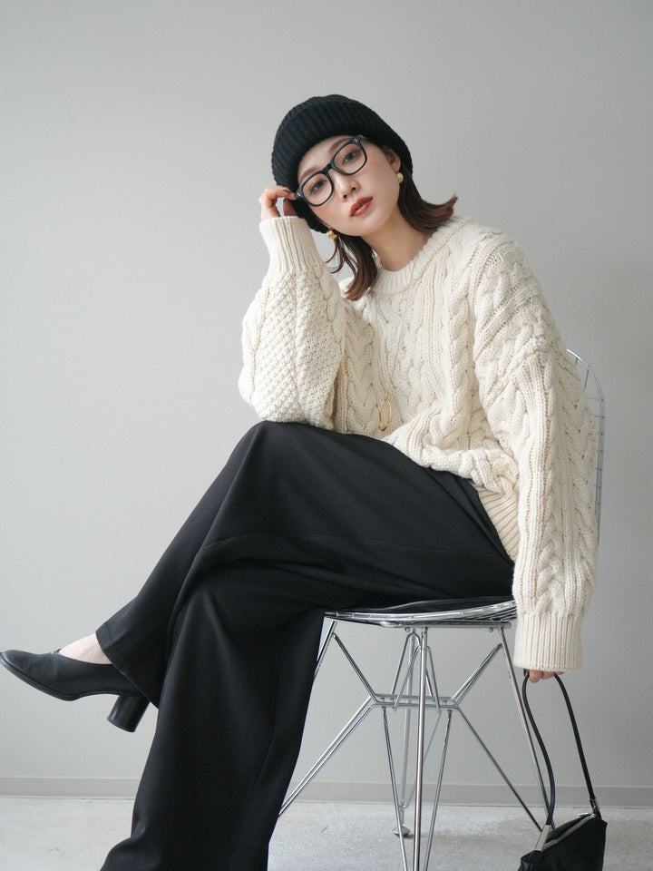 [予約]ボリュームケーブルニットプルオーバー/beige