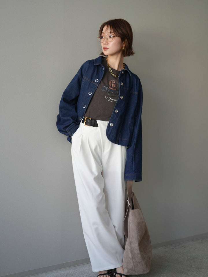 [SET]ラウンドカットコンパクトデニムジャケット+ドッグコンパクトTEE(2set)