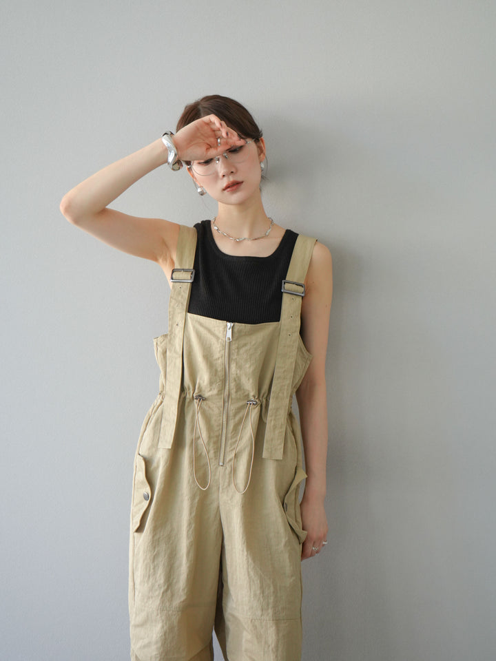 [予約]ナイロンタックデザインサロペット/ベージュ