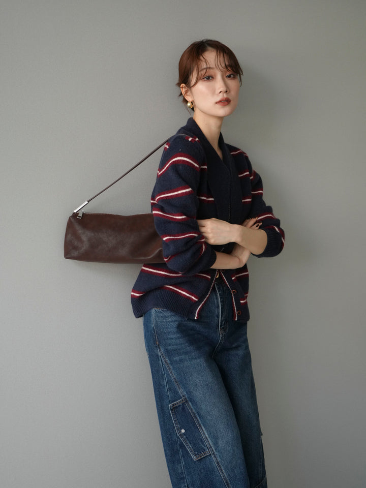 [予約]ボウタイボーダーニットカーディガン/navy