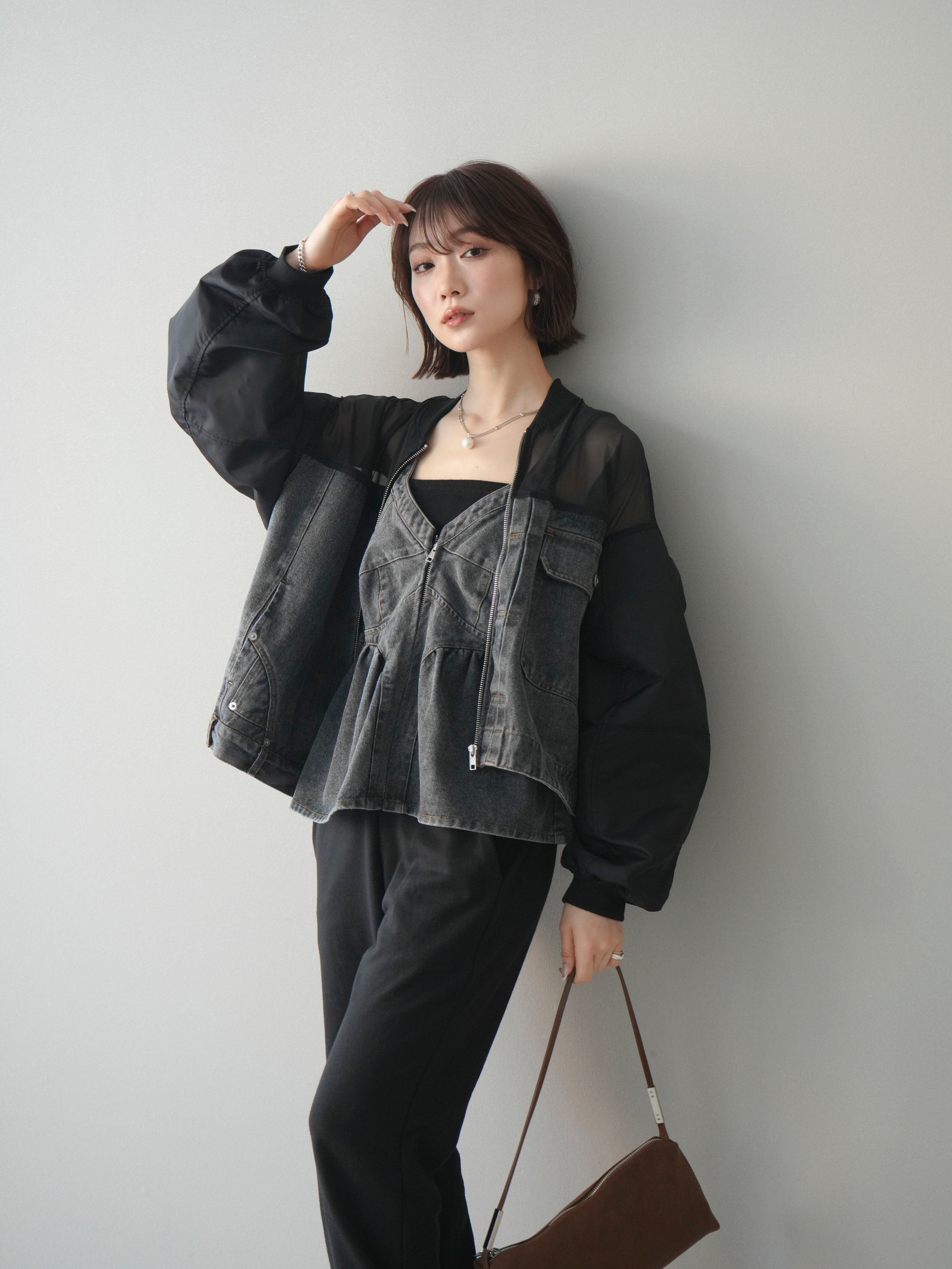 SET]異素材デニムブルゾン+デニムぺプラムジップビスチェ(2set) – Lumier
