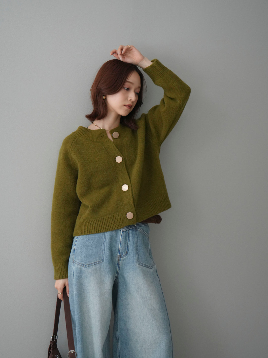 [予約]BIGボタンニットカーディガン/ green